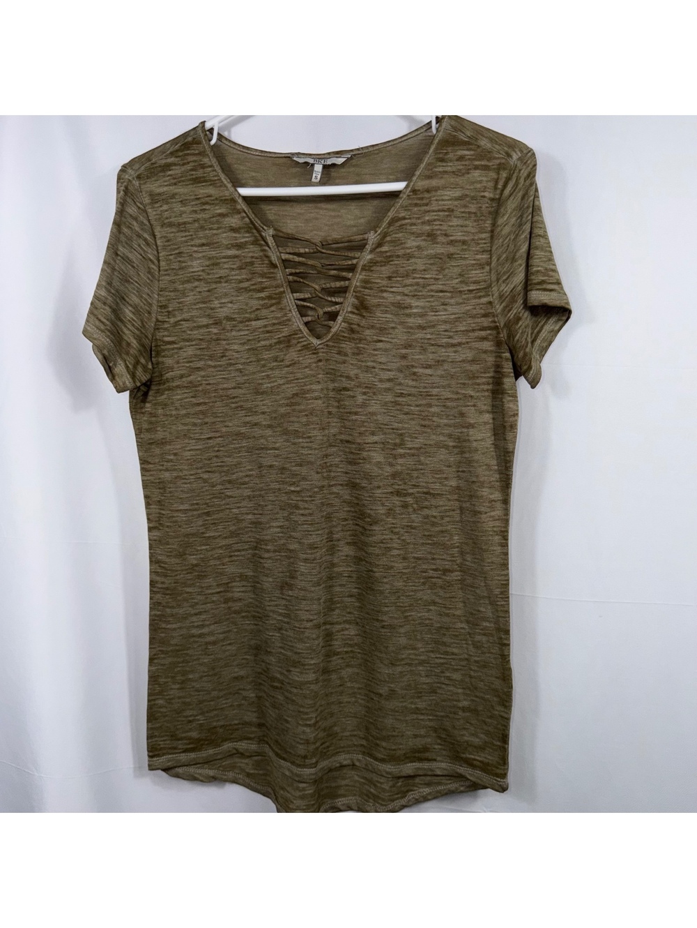BKE Olive Lace Up V-Neck T-Shirt Size S